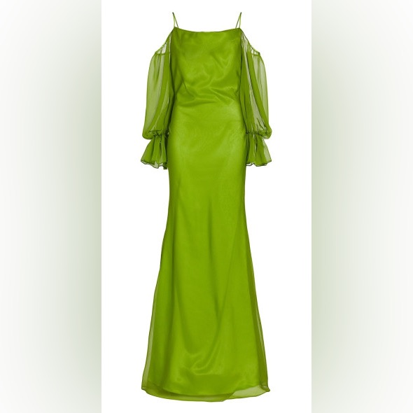 $725 Claude Kameni Women's Sage Jubilent Chiffon Gown Size 4